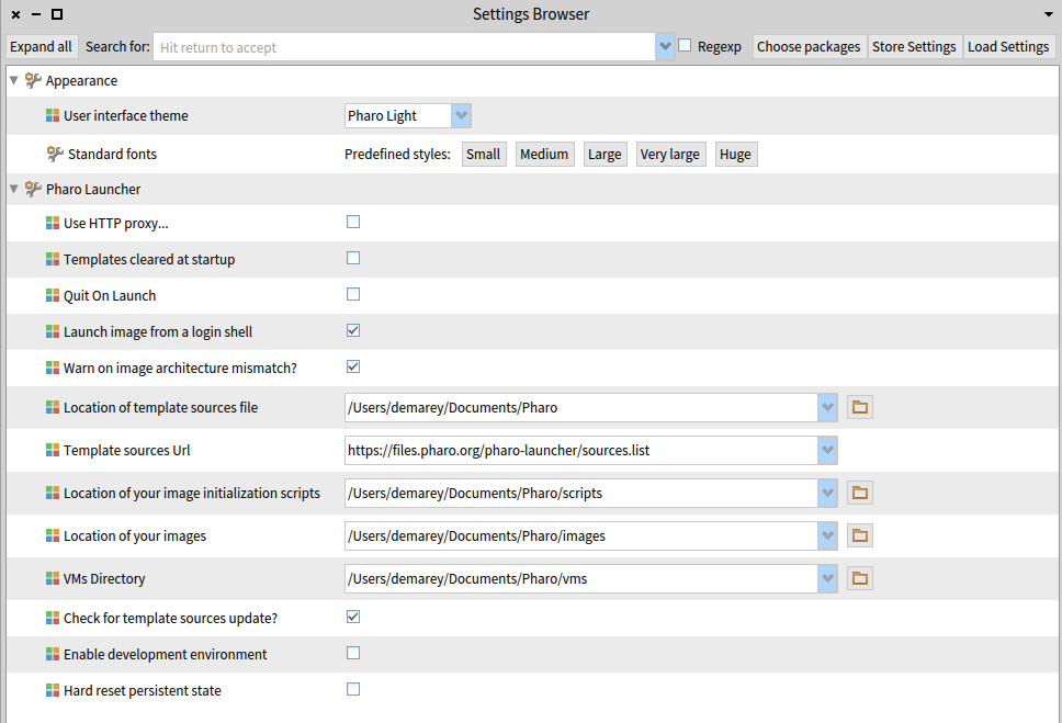Pharo Launcher settings