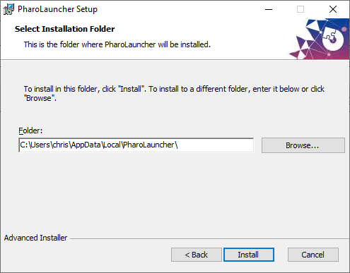 Windows installer, choose path screen